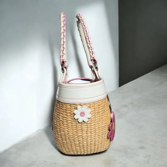 Coach Flower Straw Wicker Bag Basket Limited Edition RARE Vintage - Picture 4 of 12